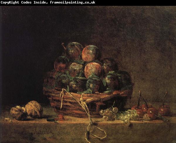 Jean Baptiste Simeon Chardin Walnut and fitted with a basket of plums cherry red millet vinegar